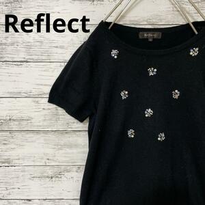 Reflect ビジュー付き半袖ニット アンゴラ混 黒 パール スパンコール