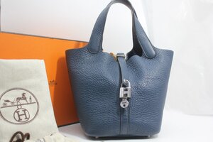 ヤフオク特価 M322 美品 エルメス HERMES ピコタンロックPM トリヨンクレマンス ブルーインディゴ ハンドバッグ □L 中古