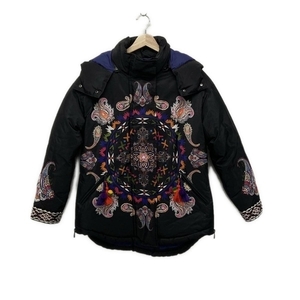 デシグアル Desigual サイズ36 M - 黒×パープル×マルチ レディース 長袖/フリンジ/中綿/フード着脱可/刺繍/冬 美品 コート