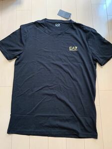 送料無料 未使用 エンポリオアルマーニ EMPORIO ARMANI EA7 クルーネック 半袖Tシャツ Lサイズ メンズ 3GPT51 ブラック 金 ワンポイント