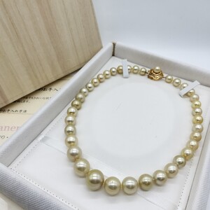 【テリ抜群!!】南洋真珠 ゴールデン パール ネックレス 10mm〜16.5mm 49cm K14 刻印 89.7g 本真珠 pearl necklace 白蝶 シロチョウ 大珠