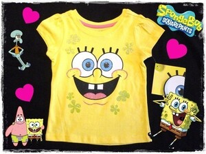 スポンジボブ　子供用　半袖　Tシャツ　フェイス　顔　キッズ　アメリカ　輸入子供服　ニコロデオン　spongebob　アメキャラ　3T　100cm