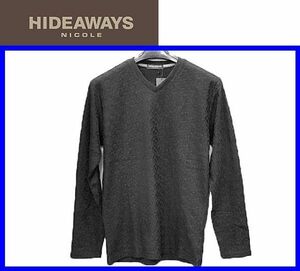 新作★50(LL)★\8690〓HIDEAWAYS by NICOLEニコル〓幾何学柄風ジャガード長袖ＶネックＴシャツblack