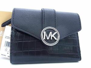 ■新品同様■ MICHAEL KORS マイケルコース クロコダイル型押しレザー 三つ折り 財布 ウォレット レディース ブラック系 CC2462