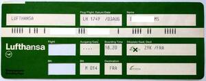 ★ルフトハンザ Lufthansa★Boarding Pass 搭乗券★LH1749便 パリCDG→フランクフルトFRA★1990.8.03★送料110円～★