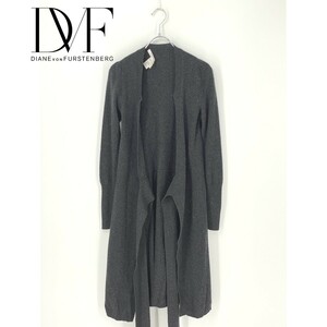 A8541/美品 春夏 DIANE von FURSTENBERG ダイアン カシミヤ100% 長袖 ニット ミモレ丈 膝丈 ワンピース コート P M程 灰色/レディース