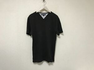 本物トミーヒルフィガーTOMMY HILFIGERコットンVネック半袖TシャツメンズアメカジサーフビジネススーツM黒ブラック