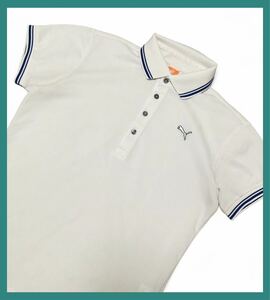 440◆PUMA GOLF プーマゴルフ◆ロゴ刺繍 ゴルフ 半袖 ポロシャツ ホワイト×ブルー M
