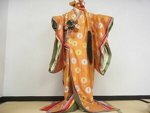 平和屋-こころ店■超希少　十二単セット　唐織　蝶丸文　長袴　髪飾り　檜扇　着丈181.5cm　裄丈73cm　正絹　逸品　3kk3969