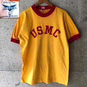 XZ174 Tシャツ 70s ビンテージ USMC マリンコープ リンガー 古着 ビンテージ L サイズ ARTEX タグ エンバイアゴールド 色