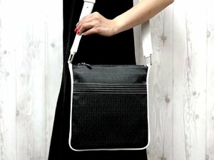 極美品 LOEWE ロエベ リピートアナグラム ショルダーバッグ バッグ PVC×レザー 黒×白 メンズ 75166Y