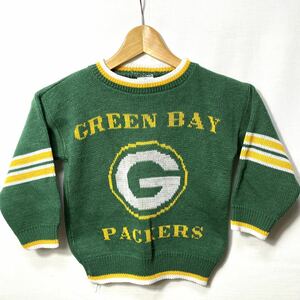 ■ 子供用 80s 90s ビンテージ USA製 NFL PACKERS パッカーズ ロゴ アクリル ニット セーター サイズ6 グリーン アメフト アメカジ 観戦 ■