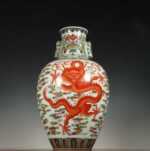 大清乾隆年制 瓷器 粉彩 花開富貴 包袱 天球瓶 重さ2709g