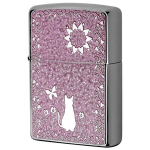 Zippo ジッポライター ネコ 猫 Cat ピンク ＃200 メタルプレート 両面加工 ニッケルメッキ 2MPP-Cat PK 可愛い メール便可