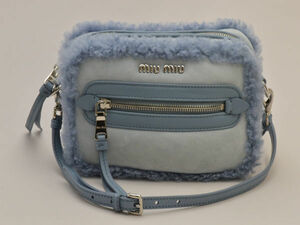 ミュウミュウ MIU MIU 2WAY ショルダーバッグ シープファー ムートン 5BH118 ライトブルー レディース su_p e_u F-YA479