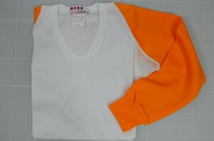 B0068★ベースボール★U首アンダーシャツ(長袖)　ホワイトXオレンジ　J-7