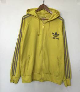 《 H 74》adidas アディダス パーカー ジップアップ トレフォイルロゴ スポーツ XL イエロー トップス 1円スタート アメリカ古着 古着卸