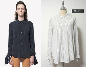 ●美品！Theory【セオリー】シルク(絹)ブラウス(PINSTRIPE.CDC/TIE.CUFF.SHIRT)(*^_^*)定価34,000円+税 可愛いです♪