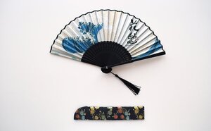 【花魁/Folding Fan】★扇子 6.5寸 ブラック/ブラック（OSEN65-BB）★花魁JAPANオリジナルデザイン 専用外袋付