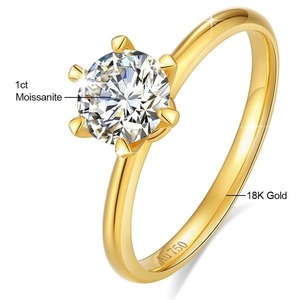 証明書付き、【18K Gold Ring】、モアッサナイト、1ct、米国サイズ6（日本の11、12号に相当）、最初の入札者様は開始価格で購入可能 aa_