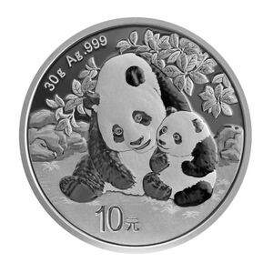 【ご紹介します!】中国 2024年パンダ 法定通貨10元 30g銀貨 睦まじいパンダの親子デザイン 裏面は北京天壇 プル－フのような上がりです ③