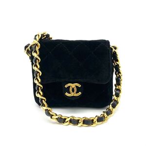 1円 美品 CHANEL シャネル ミニミニ マトラッセ ココマーク ベロア チェーン ショルダー バッグ eD0222N