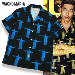 国内正規品 WACKO MARIA Corcovada Hawaiian Shirt ワコマリア アロハシャツ キリスト教 コルコバード 総柄 S/S SHIRT M ブルー×ブラック