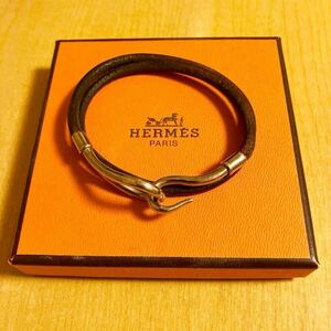 HERMES JUMBO LEATHER BRACELET SILVER 90