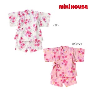 即決です【ミキハウス】新品未使用mikihouse 80cm 75cm～85cm さくらしぐれ柄 甚平スーツ 浴衣 着物 部屋着 花火大会 女の子 カラー:ピンク