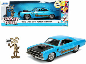 JADA TOYS 1/24 ルーニー・テューンズ プリマス ロードランナー 1970 ブルー コヨーテ フィギア付き Looney Tunes Coyote Road Runner