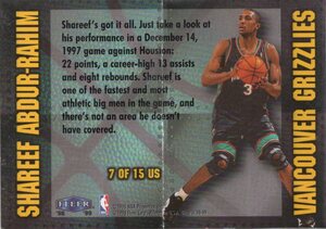 NBA 98-99 Fleer ULTRA UNSTOPPABLE SHAREEF ABDUR-RAHIM シャリーフ・アブドゥル・ラヒム　　新品ミント状態品