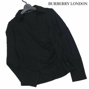BURBERRY LONDON バーバリー ロンドン ホース刺繍♪ カシュクール ギャザー 長袖 カットソー シャツ Sz.2　レディース 黒　K3T00193_8#C