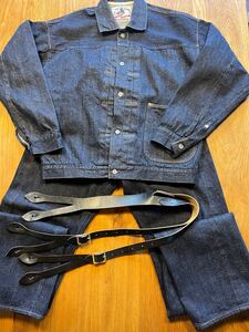 tcb jeans・TCBジーンズ・3点セット・MOTOレザー・サスペンダー・ デニムジャケット・モトレザー・no2 jeans1890・極美品・合計111300円・