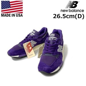 1円～!売切!【正規新品】new balance ニューバランス◆U998TE スニーカー USA製 スウェード US購入(Dワイズ/US8.5/26.5cm)紫 190303-65