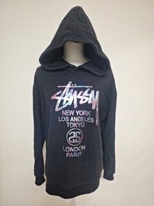 STUSSY パーカー L 黒 裏起毛 スウェット スウェットパーカー プルオーバー フード 1円スタート 1スタ 古着 ステューシー 男女兼用