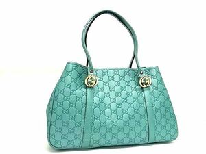 1円 ■美品■ GUCCI グッチ 232957 520981 グッチシマ GG柄 レザー トートバッグ ショルダー 肩掛け エメラルドグリーン系 FA9664