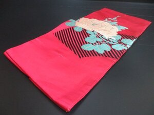 1円 良品 正絹 名古屋帯 絽 縮緬 和装 和服 アンティーク 日本刺繍 花柄 草花 牡丹 九寸帯 未使用【夢職】★★★