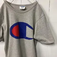 チャンピオン　Tシャツ　霜降りグレー　デカロゴ　バータグ　復刻　古着