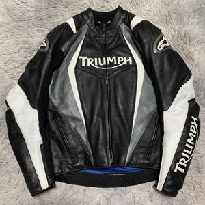 美品 TRIUMPH Alpinestars アルパインスターズ レザージャケット ライディングジャケット シングルライダース 背中 肘 プロテクター 本革