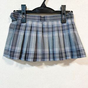 1円 〜 制服 グレー・白・黒 チェック柄 マイクロミニスカート W65 丈24.5 冬用