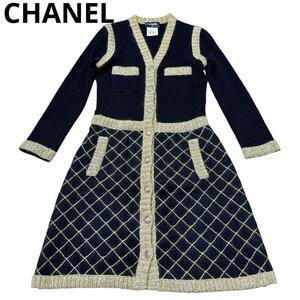 極美品 正規品 CHANEL シャネル カシミヤ シルク モヘア ニット ワンピース セーター カメリア マトラッセ 36 黒 ブラック P52761K06813