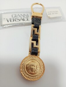 1円【美品/希少】VERSACE　ヴェルサーチ キーリング キーホルダー　メドゥーサ　ゴールド×ブラックレザー