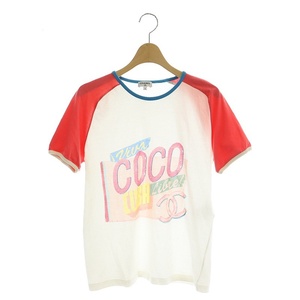 シャネル CHANEL P55 キューバ ココマーク Tシャツ 半袖 プリント S 白 ピンク ホワイト /MF ■OS レディース