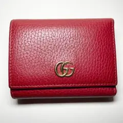 GUCCI グッチ GGマーモント 本革 三つ折 コンパクト 財布 箱付 レッド