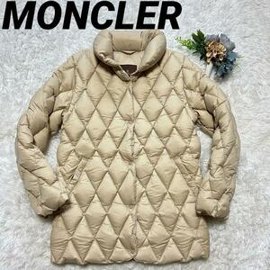 1円～ 圧巻の防寒着 美品 MONCLER モンクレール ダウンコート ダイヤモンドキルト 菱形 ベージュ 茶タグ (241105-ss-1ry)