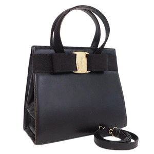 1円 ■ 美品 フェラガモ 2wayバッグ BA-21 4178 ブラウン系 レザー ヴァラ Salvatore Ferragamo ■K.Cmol.oR-20