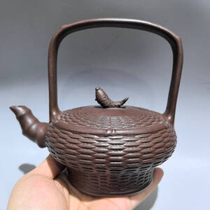 【蔵友館蔵品・紫砂壺・金魚提梁壺・王国望款・紫泥】・茶具・茶道品・希少珍品・賞物・中国古美術