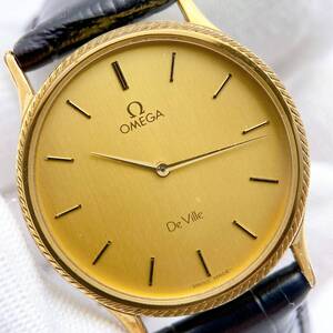 【稼働品】希少 オメガ OMEGA デビル DEVILLE メンズ 腕時計 クオーツ QZ ゴールド ラウンド レアベゼル 1365 ヴィンテージ 動作 y5