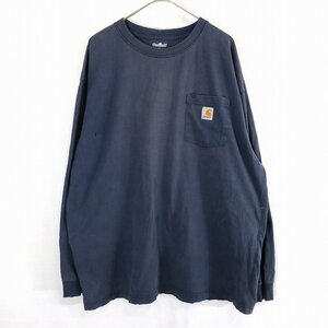 SALE/// Carhartt カーハート 長袖Ｔシャツ 胸ポケット ワンポイントロゴ 無地 ネイビー (メンズ XL) O0366