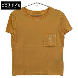 HERMES エルメス イエロー 21SS 刺繍入りポケットTシャツ オレンジ 38 トップス コットン レディース 中古